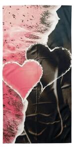 Prosop de plaja cu uscare rapida SEA OF HEARTS roz-negru 70 x 140 cm, 100% microfibra