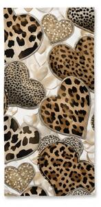 Prosop de plaja cu uscare rapida LEOPARD HEARTS maro-alb 70 x 140 cm, 100% microfibra