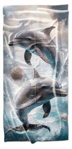 Prosop de plaja cu uscare rapida DOLPHINS albastru 70 x 140 cm, 100% microfibra