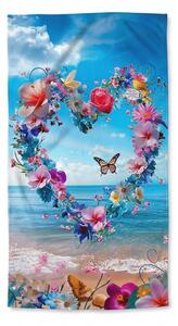 Prosop de plaja cu uscare rapida FLOWER LOVE colorat 70 x 140 cm, 100% microfibra