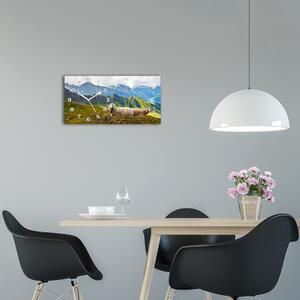 Ceas de perete modern din sticla Oile în Alpi