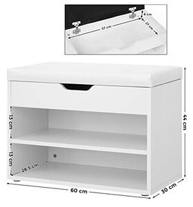 Pantofar bancuta hol cufar cu depozitare, Vasagle, Alb, 60x44x30 cm