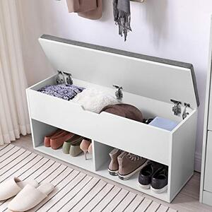 Pantofar bancuta hol cufar cu depozitare, Vasagle, Alb-Gri, 100x30x48 cm
