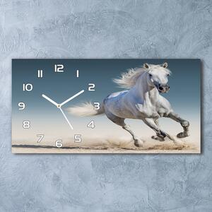 Ceas de perete orizontal din sticlă cal alb în galop
