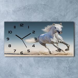 Ceas de perete orizontal din sticlă cal alb în galop