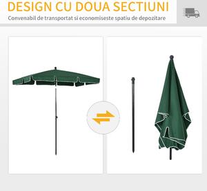 Outsunny Umbrelă pentru Grădină Dreptunghiulară, cu Inclinare Reglabilă și Stâlp din Aluminiu, 2x2.4m, Verde/Negru | Aosom Romania