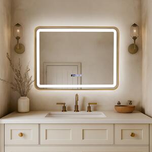 Oglindă de baie cu iluminare LED și funcție anti-ceață - Ramă aurie 80x60 cm