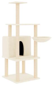 Ansamblu de pisici cu stâlpi din funie de sisal, crem, 132 cm