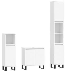 Set mobilier de baie, 3 piese, alb, lemn compozit