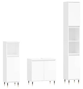 Set mobilier de baie, 3 piese, alb extralucios, lemn compozit