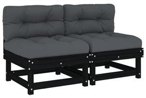 Canapele de mijloc cu perne, 2 buc., negru, lemn masiv de pin