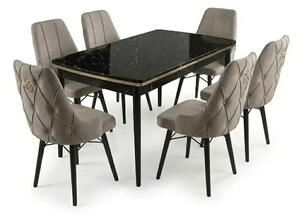 Leo Set Masa Extensibila (Negru Marmura) 80x 135 (80 x 178) Si Scaun 6 Buc