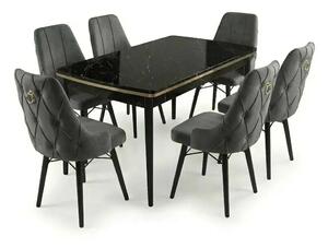Leo Set Masa Extensibila (Negru Marmura) 80x 135 (80 x 178) Si Scaun 6 Buc