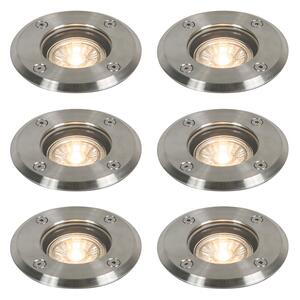 Set de 6 spoturi de exterior pentru sol oțel 11cm IP67 - Basic Round