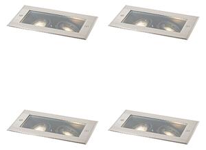 Set de 4 spoturi moderne de sol din oțel cu 2 lumini reglabile IP65 - Oneon