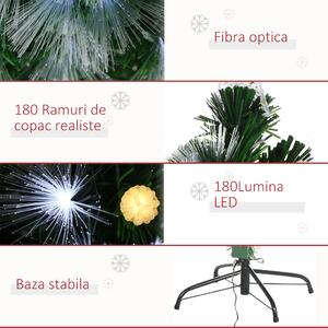 Pom de Craciun artificial de 150 cm, 180 ramuri cu lumină LED cu fibra optica, baza pliabila detasabila, verde HOMCOM | Aosom RO