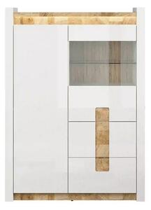 Vitrina ALAMEDA, alb/stejar, PAL/sticla securizata, 102x41x141 cm
