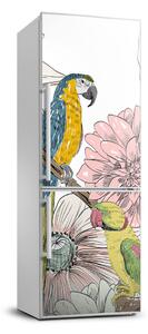 Autocolant frigider acasă Papagalii și flori