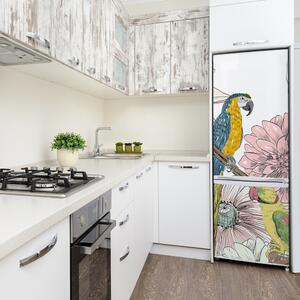 Autocolant frigider acasă Papagalii și flori