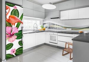 Autocolant pe frigider Flamingos și flori