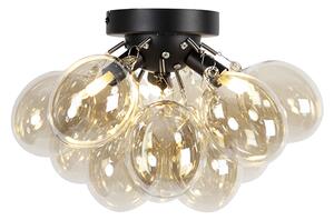 Plafoniera de design neagră cu sticlă chihlimbar 3 lumini - Uvas