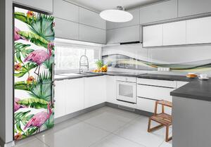 Autocolant frigider acasă Frunze și flamingo