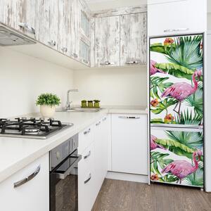 Autocolant frigider acasă Frunze și flamingo
