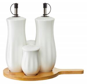 Set recipiente condimente, tava rotunda cu maner, 5 piese, alb mat, Natural