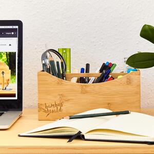 Blumfeldt Suport pentru birou, suport pixuri, 6 compartimente, dimensiuni: 25 × 12 × 18 cm, bambus