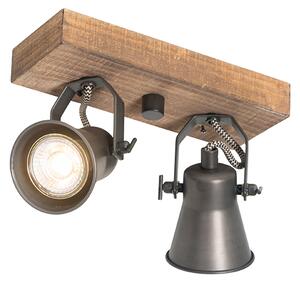 Spot rustic negru cu lemn 2 lumini reglabil - Jelle