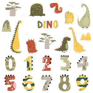 Sticker Decorativ Pentru Copii, Autoadeziv, Numerele lui Dino, 63x63 cm