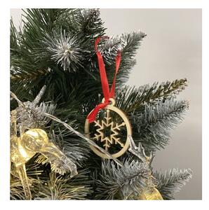 Set 36 decoratiuni pentru bradul de Craciun, 6 modele diferite, diametru 5.5 cm, lemn si panglica