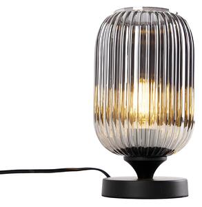 Lampă de masă Art Deco neagră cu sticlă fumurie - Banci
