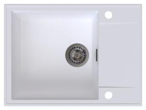 Chiuvetă de bucătărie Sink Quality Sink55, granit 620x460x215 mm + sifon grafit, alb, SKQ-SINK.W.1KKO.XB