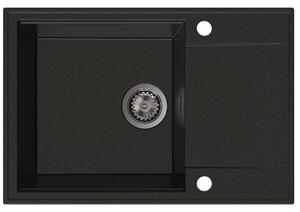 Chiuvetă de bucătărie Sink Quality Sink55, granit 680x460x215 mm + sifon grafit, neagră cu puncte aurii, SKQ-SINK.L.1KDO.XB