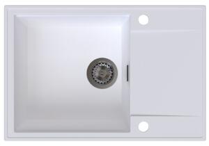 Chiuvetă de bucătărie Sink Quality Sink55, granit 680x460x215 mm + sifon grafit, alb, SKQ-SINK.W.1KDO.XB