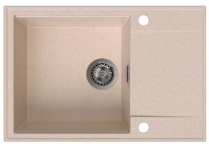 Chiuvetă de bucătărie Sink Quality Sink55, granit 680x460x215 mm + sifon grafit, bej, SKQ-SINK.P.1KDO.XB