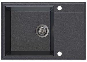 Chiuvetă de bucătărie Sink Quality Sink55, granit 680x460x215 mm + sifon grafit, negru pătat, SKQ-SINK.B.1KDO.XB