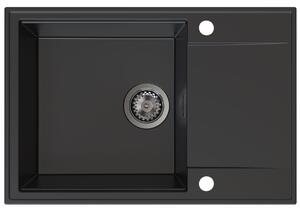 Chiuvetă de bucătărie Sink Quality Sink55, granit 680x460x215 mm + sifon grafit, negru, SKQ-SINK.C.1KDO.XB