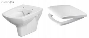 Cersanit Carina Clean On, vas WC suspendat + scaun WC antibacterian duroplast, set 548, alb, K701-033