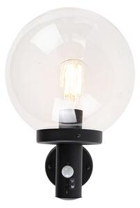 Lampă de perete de exterior neagră cu abajur transparent, cu detector de mișcare - Sfera