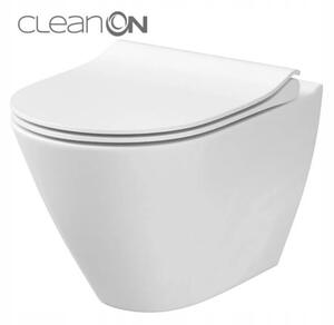 Cersanit City New Oval CleanOn 50,5x36x37 cm, vas WC suspendat + scaun WC cu inchidere lenta din duroplast, K701-104