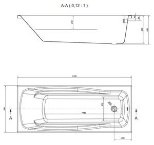 Cersanit Lana, cada acril 170x70cm, alb, S301-163