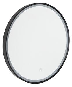 Oglindă de baie neagră 50 cm, cu LED, cu 3 trepte de intensitate și senzor tactil rotund - Miral