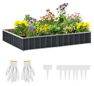 Outsunny Pat Modular Suprainălțat pentru Legume, Structură din Oțel Zincat, Ideal pentru Plante și Ierburi, 258x90x30 cm, Gri Inchis | Aosom Romania