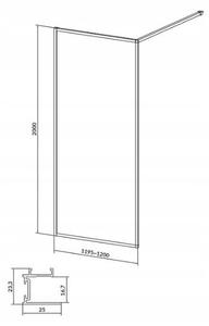 Cersanit Larga, Paravan de dus Walk-In 120x200 cm, sticla transparenta 8 mm, profil cromat, S932-137
