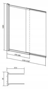 Cersanit Larga, paravan de baie 140x115 cm, sticla transparenta cu aripi duble, profil cromat, S932-141