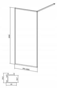 Cersanit Larga, Paravan de dus Walk-In 100x200 cm, sticla transparenta 8mm, profil cromat, S932-136
