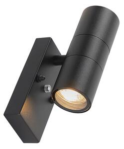 Lampă de perete exterioară neagră cu 2 lumini IP44 cu senzor de întuneric - Duo