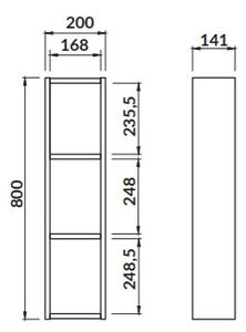 Cersanit Moduo, dulap înalt de perete deschis modular 80x20x14 cm, stejar, K116-023